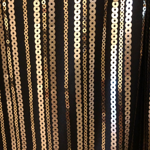 Black with Golden Sequencing Romper, Sheer Long Sleeves & Cold Shoulder - Picture 2 of 14